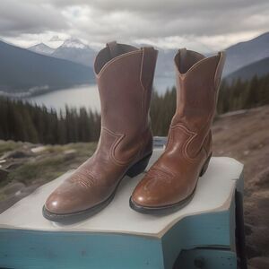 Hy-Test Tuf-Gum Brown Tooled Soft Leather Steel Toe Cowboy Work Boots Mens 7.5 D